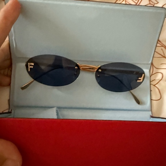 Fendi Sunglasses with Dark Blue Lenses and Gold Frame - Picture 1 of 8